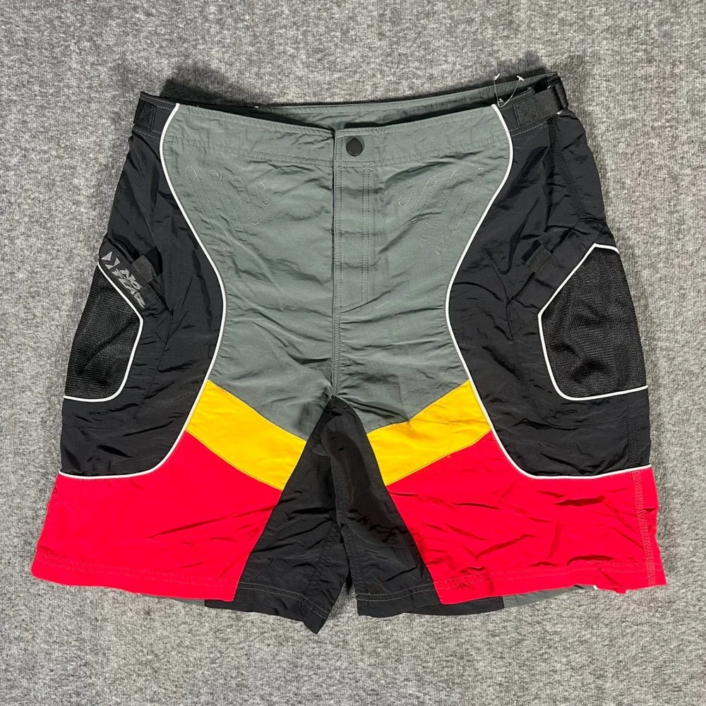 Vintage No Fear Board Shorts Mens 38 Colorblock Nylon Motocross Y2K 90s Gray Red